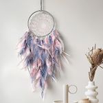 Dream Catchers, Handmade Traditional Circular Net, Perfect Wall Hanging for Home Decor, Girl’s Bedroom, Art Ornament Craft Gift (Grey and Pink)