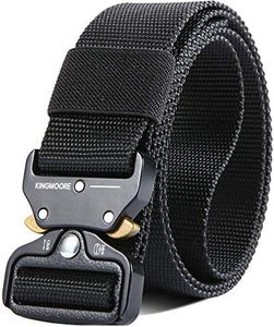 KingMoore Men's Tactical Belt Heavy Duty Webbing Belt Adjustable Military Style Nylon Belts (Black, Medium)