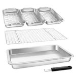 Roasting Pan with Rack, 6-piece Stainless Steel Large Roasting Pan, 16.5" x 11" Pan with Cooling Rack, Great for Roast Chicken Meat, Grilling Gifts for Men