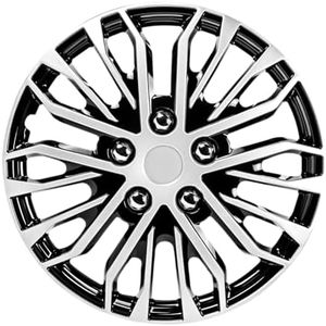 QUALITYFIND Universal Hubcaps - 16 INCH Trendy Black & Silver Wheel Covers for Cars - Made in Taiwan - Set of 4 - Fits Honda, Volkswagen, Chevy, Mazda, Dodge, Ford - and Most car