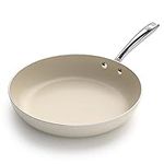 Non-Stick Frying Pan 12 inch/30 cm, Ceramic Frying Pans Skillet with Cast Steel Handle, Omelette Egg Pan, Nonstick Induction Pan for Cooking, 100% PFOA Free, Dishwasher Safe, Oven Safe (Beige)