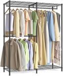 SONGMICS Clothes Rack, Freestanding Wardrobe Closet, Metal Clothing Racks, Heavy-Duty Garment Rack with Adjustable Shelves, Hanging Rods, Dividable, 15.8 x 47.2 x 70.9 Inches, Ink Black ULGR423B01