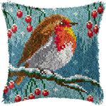 Little Robbin Bird Latch Hook Kits Pillow Printed Cushion Crochet Yarn Embroidery Needlework Hook and Latch Kit Pillowcase Rug Cover Home Decor 43x43cm