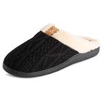 Polar Mens Memory Foam Duel Size Comfort Plush Rubber Sole Outdoor Winter Anti Slip House Cozy Faux Fur Slippers - Black Knitted - UK10-11/EU44-45 - EA0641