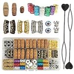 110PCS Hair Tube Beads Dreadlock Jewelry Metal Ceramic Hair Braiding Accessories Aluminum Cuffs for Women Men Locs Twists Hair Decoration DIY Craft Loose Beads