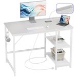 JOISCOPE Computer Desk, 100cm Office Desk with Power Outlets, USB & Type-C and 2 Shelves, Modern White Desk with Hook, Study Table for Writing, Small Desk for Bedroom Home Office, White