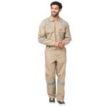 FRENCH TERRAIN® Men's 100% Cotton Industrial Boiler Suit (Work Wear Coverall/Dungarees) with Reflective Tape, 200 GSM.(Col. Beige, Size 48-4XL)