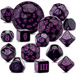 AUSTOR 15 Pcs Complete Polyhedral Dice Set D3-D100 Game Dice with a Leather Drawstring Storage Bag for Role Playing Table Games(Black & Purple)