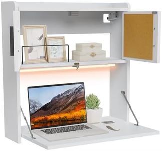 ARTETHYS Wall Mounted Desk with LED Light Multifunctional Fold Down Laptop Computer Table Writing Workstation with Storage Compartments Space Saving for Home Office