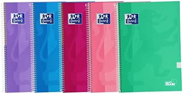 Oxford, Cuadernos A4 (Folio) Cuadrícula 4x4, Tapa Extradura, 80 Hojas, Pack 5 Libretas, Colores Tendencia