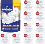 Wallaby 5 gram (20 Packets) Food Safe Pure White Silica Gel Desiccant Dehumidifier Packs - Rechargeable & Coated Moisture Absorbers - Protects Against Moisture Damage - (Packed in 10x Sets of 2)