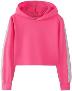 Noomelfish Girls Sparkle Long Sleeve Crop Tops Cropped Hoodies Pullover Sweatshirts (5-14 Years), Hot Pink, 7-8 Years