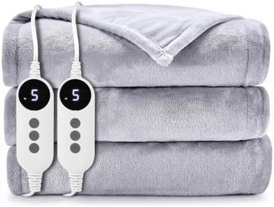 HYLEORY Heated Electric Blanket Throw, 2-Layer Cozy Soft Flannel 84" x 90", Heating Blanket with 9 Heating Levels, 2/4/6/10 Hours Auto Off, Fast Heating Warm Winter Blanket, Light Grey