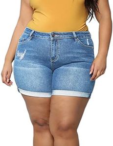 Sghenr Plus Size Women's Ripped Denim Jean Shorts High Waisted Stretchy Folded Hem Short Jeans(LightBlue,20W)