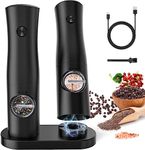 Electric USB Salt and Pepper Grinder Sets Rechargeable, Zirzoe Salt and Pepper Mills No Battery Needed with Faster Ceramic Grinder, Adjustable Coarseness, Led Light, One Hand Automatic