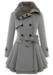 YMING Womens Winter Trench Coat Hood Winter Coat Double Breasted Coat Warm Hoodie Jacket Grey M