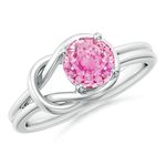 GOLDHARTZ Natural Gemstone Round Solitaire Infinity Knot Ring for Women | 925 Sterling Silver with Platinum Overlay | Engagement Ring | Best Gift for Her (GH0162-Pink Tourmaline Ring_12)