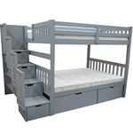 SCANICA Staircase Full Over Full Bunk Bed with Drawers Gray Solid Wood Natural Wood Durable Sturdy Long-Lasting