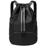 CHEPULA Drawstring Bags Black,PE Bags Drawstring Gym Bag,String Swimming Backpack with Shoe Compartment Suitable for Sports, School, Gym, Travel, Swimming and Holidays