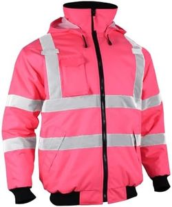 High Visibility Reflective Safety Jacket Workwear ANSI Waterproof Bomber Quilted Lining Jacket Lightweight for Women(Pink,XL)