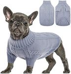 Queenmore Small Dog Pullover Sweater, Cold Weather Cable Knitwear, Classic Turtleneck Thick Warm Clothes for Chihuahua, Bulldog, Dachshund, Pug, Yorkie (Grey, Large)