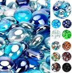 onlyfire 10 Pounds Fire Glass Beads for Propane Fire Pit and Gas Fireplace, 1/2 Inch Round Blended Firepit Glass Rocks Flat Marbles for Fire Pit Table, Cobalt Blue Crystal Ice and Caribbean Blue