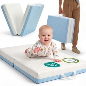 DeerFable Bi-Fold Pack and Play Mattress, 3 Inch Thick Soft & Firm Memory Foam Breathable Portable Pack n Play Mattresses, Baby Playpen Mattresses with Removable Washable Cover 38x26x3 Inch - Blue