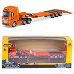 Gemini&Genius Flat Trailer Truck Toy for Kids, Heavy Duty Alloy Transport Vehicle Toy for 4 5 6 7 8 Year Olds Kids, 1:50 Scale Diecast Trailer Truck Toy, Car Toy for Kids