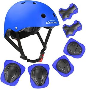 KAMUGO Kids Bike Helmet, Toddler Helmet for Ages 2-8 Boys Girls with Sports Protective Gear Set Knee Elbow Wrist Pads for Skateboard Cycling Scooter Rollerblading (Blue)