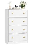 Nicehill White Chest of Drawers with 4 Drawers, Wooden Frame & Gold Handles, Fabric Chest of Drawers for Bedroom, Living Room, Hallway, Entryway, White