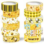 NIKOMIE Bee Washi Tape Set,12 Rolls Honey Daisy Decorative Tape Yellow Black Bumblebee honeycombs Masking Tape for Journaling Supplies, Junk Journal, Scrapbooking, DIY Arts & Crafts, Gift Wrapping