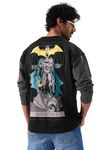 The Souled Store Official Batman: The Justice Round Neck Full Sleeve Black Graphic Printed Cotton Oversized T-Shirts for Men & Boys