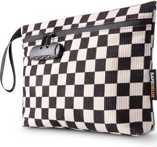 SafeDelux Lock Travel Pouch with Combination Lock & Activated Carbon—Waterproof Zipper, Carbon Lined for Home Storage & Gifts (Black & White)