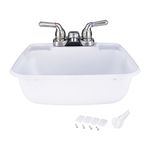 RecPro RV Rectangle Bathroom Sink (White) w/Brushed Nickel Teapot Faucet | RV Lavatory Sink w/Faucet | Camper Sink
