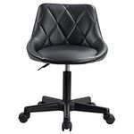 KKTONER Mid Back PU Leather Height Adjustable Stool Swivel Modern Task Chair Computer Office Home Vanity Chair with Wheels (Black)