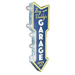 Big Daddy's Garage "Open 24/7" Double-Sided Marquee LED Sign, Large 26” Battery Operated Arrow Shaped Off The Wall Sign, Vintage Inspired Retro Décor For The Home, Man Cave, Garage, Or Bar