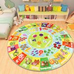 Mfmiudole Round ABC Kids Rug Plush 120×120CM Educational Playmat Rug Fluffy Carpet Alphabet Animal Number Shape Early Learning Carpet for Children Playroom Game Area Playmat Circle for Preschool