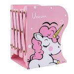 oddpod™ Cute Unicorn Adjustable Metal Bookend/Desktop Multi-Purpose Expandable Book Shelf Organiser Stand for Home, Office, School, Study, Living Room & Library Decoration - Pink