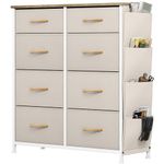 YITAHOME Chest of Drawers, Dresser with side pockets & hooks, Fabric 8 Drawers with Handles, Metal Frame, Wood Top, for Bedroom,Living Room,Nursery Room,Hallway, Beige