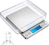 T Tersely Digital Kitchen Scale 500g/ 0.01g, USB Rechargable Pro Cooking Scale Food Scale Digital Scales with Back-Lit LCD Display Accuracy Pocket Food Scale Stainless Steel Auto Off Tare PCS Function