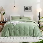 JELLYMONI Light Green Duvet Cover California King - 100% Washed Cotton Linen Like Textured Comforter Cover, 3 Pieces Breathable Soft Bedding Set with Zipper Closure (Light Green,Cal King 104"x98")