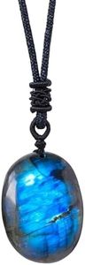 RJINGSHI 1PCS Natural Labradorite Crystal Irregular Shape Pendant Necklace Healing Crystal Moonstone Polished Stone Pendant With Hand-Woven Rope For Unisex