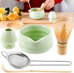 Matcha Whisk Set Matcha Whisk Holder Bamboo Matcha Whisk and Bowl with Spout Matcha Sifter Spoon Matcha Tea Set Kit for Matcha Tea (5pcs) (Matcha Green)