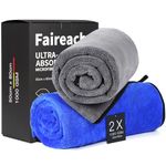 Faireach 2 PCS Car Microfibre Cleaning Cloths 50x80cm, 1000GSM Highly Absorbent Car Drying Towel, Ultra Soft Scratch-Free Polishing Cloth for Motorcycles Vehicles Household Furniture Cleaning Care