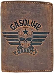 Gasoline Bandit Portefeuille de motard vintage en cuir véritable avec protection RFID, Marron