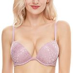 WingsLove Women's Padded Push Up Bra Cleavage Underwire Bra Plunge T-Shirt Bra（Light Purple,32DDD）