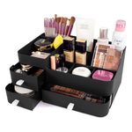 Makeup Organizer for Vanity, Large Countertop Organizer with Drawers, Cosmetics Storage for Skin Care, Brushes, Eyeshadow, Lotions, Lipstick,Nail Polish.Great for Dresser, Bathroom, Bedroom, Black