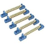 Pgyewhdf Terminal Block Blue Terminal Bus Bar 10 Positions Screw Brass Terminal Grounding Strip Bus Bar Block Pack of 5