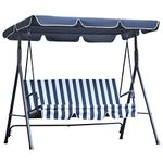 Outsunny 3 Seater Swing Chair with Adjustable Canopy, Garden Swing Seat with Steel Frame, Padded Seat, Blue