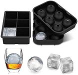 SEMITO Ice Cube and Ice Ball Tray 2 inches Ice Ball and Large ice Cube Maker Mould Silicone BPA Free Material Black Combo Pack